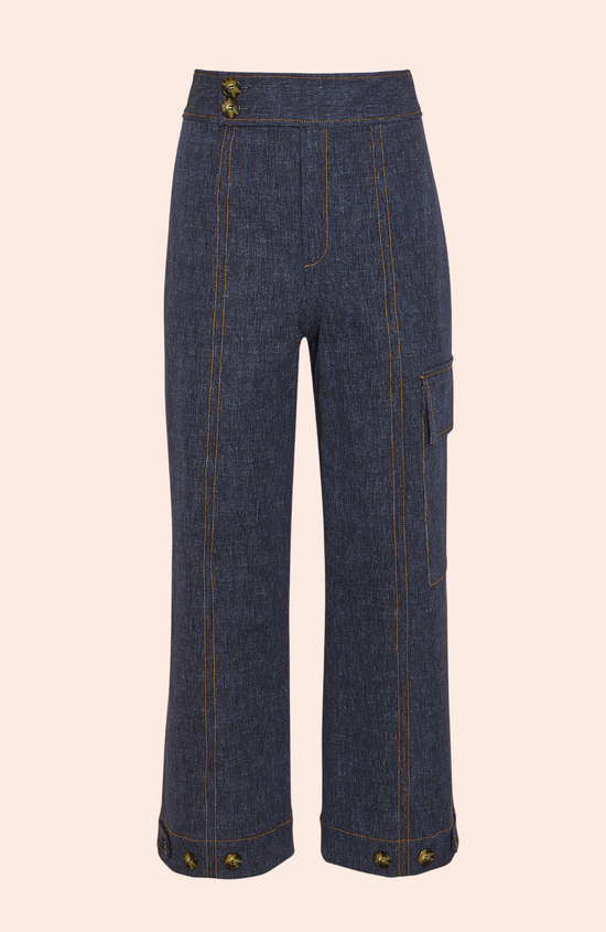 Stretch Denim Button Detail Pant