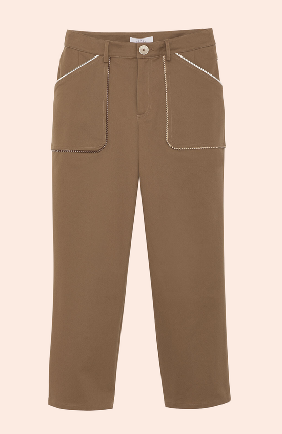 Cotton Twill Leather Trim Pant