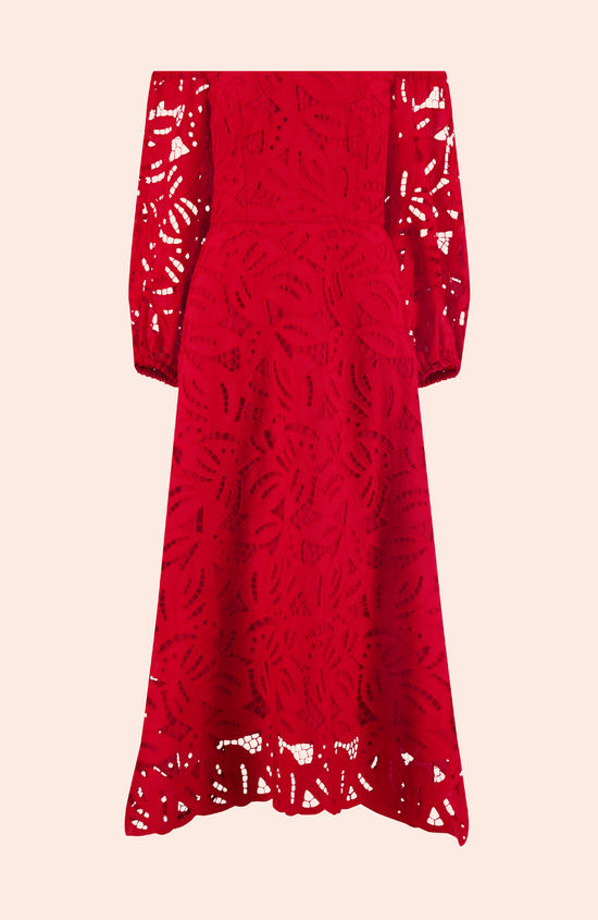 Embroidered Eyelet Off the Shoulder Dress