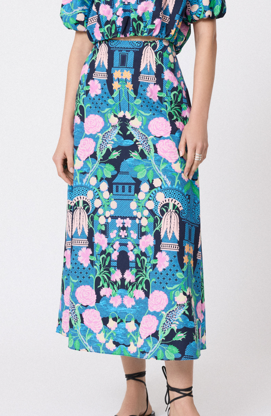 Rose Garden Cotton Midi Skirt