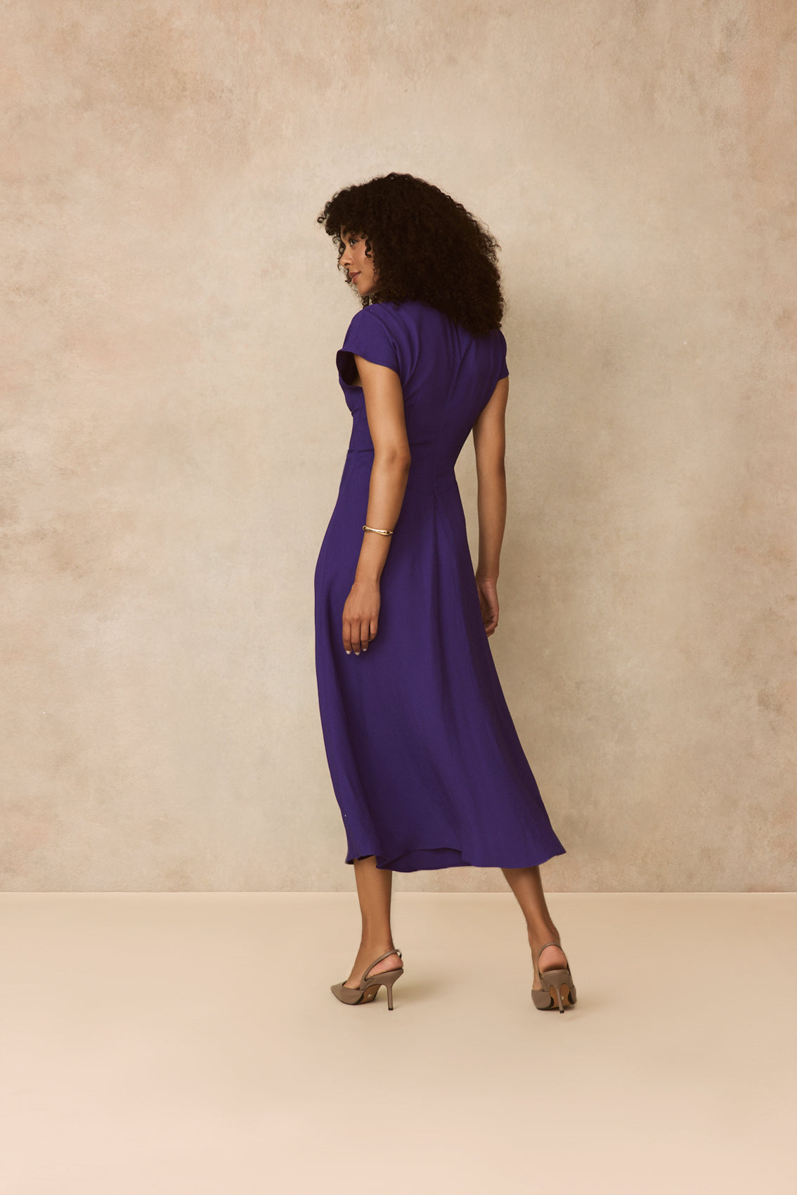 Textured Fluid Crepe Shirred Dress