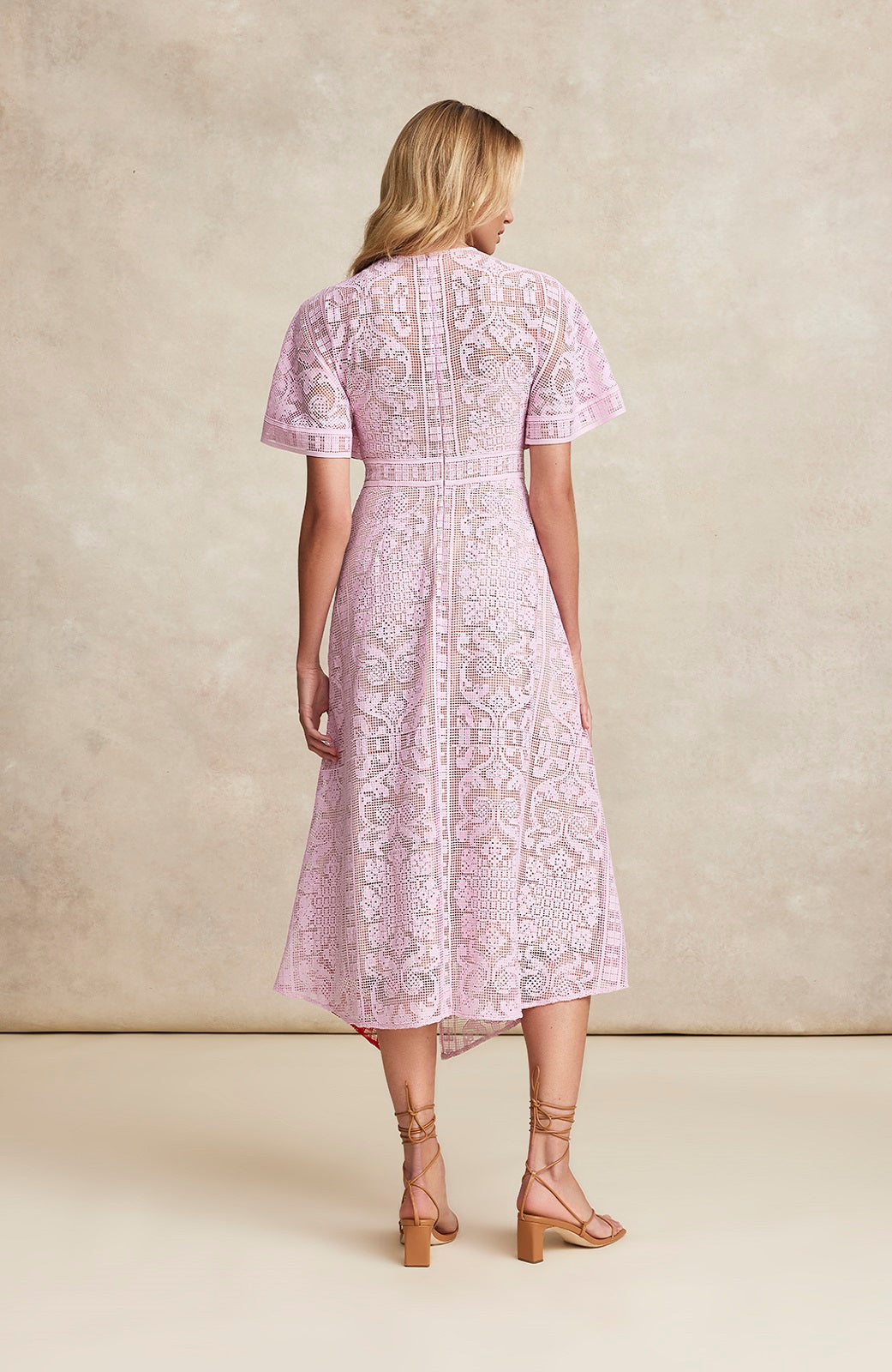 Geometric Lace Asymmetrical Midi Dress