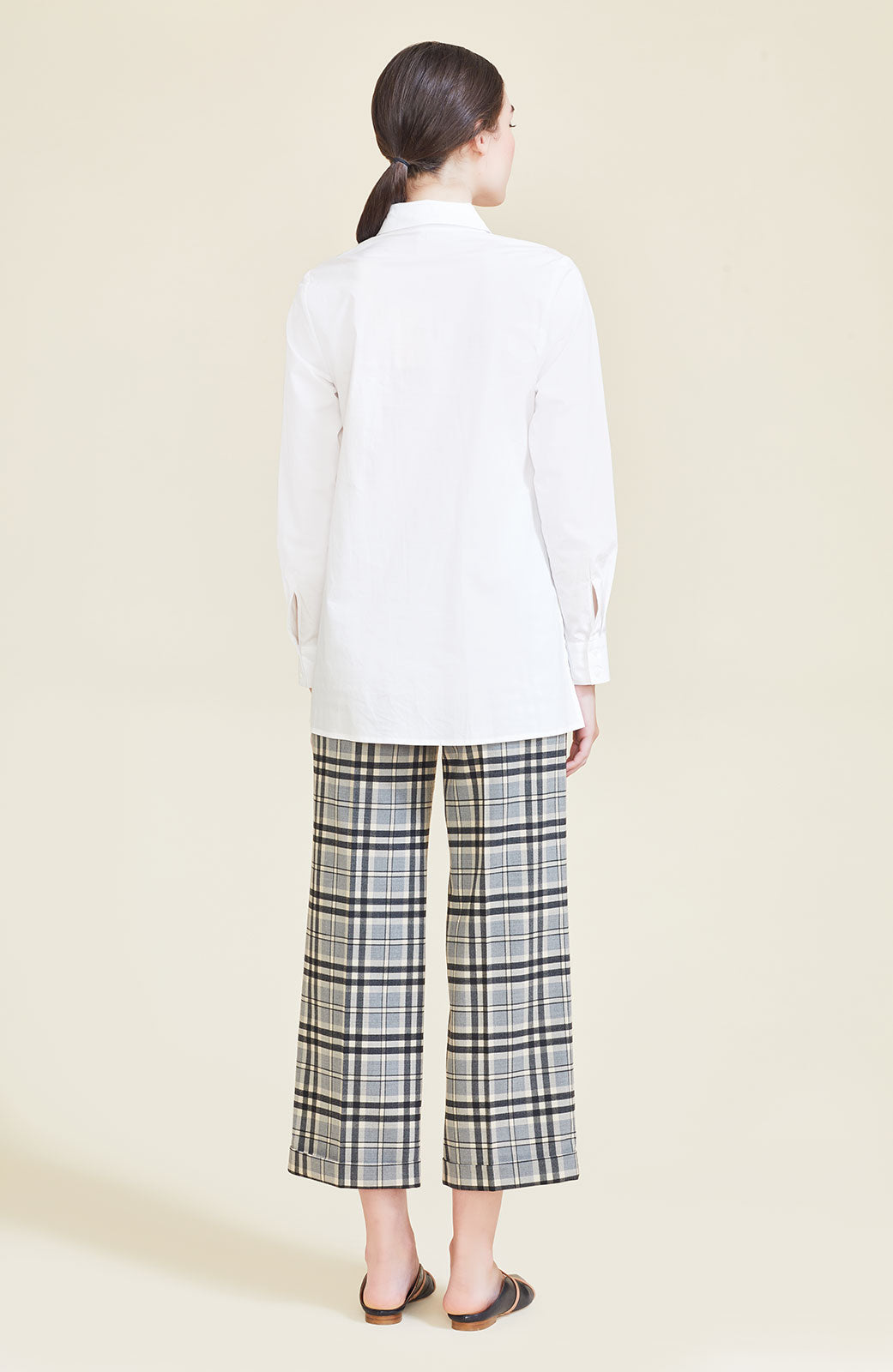 Cotton Poplin Leather Detail Top