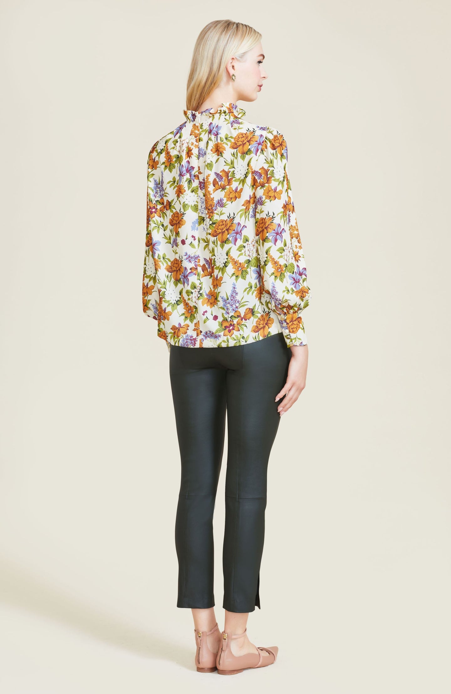 Floral Printed Crepe Pleated Neck Top