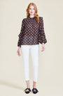 Dotted Velvet Ruffle Blouse