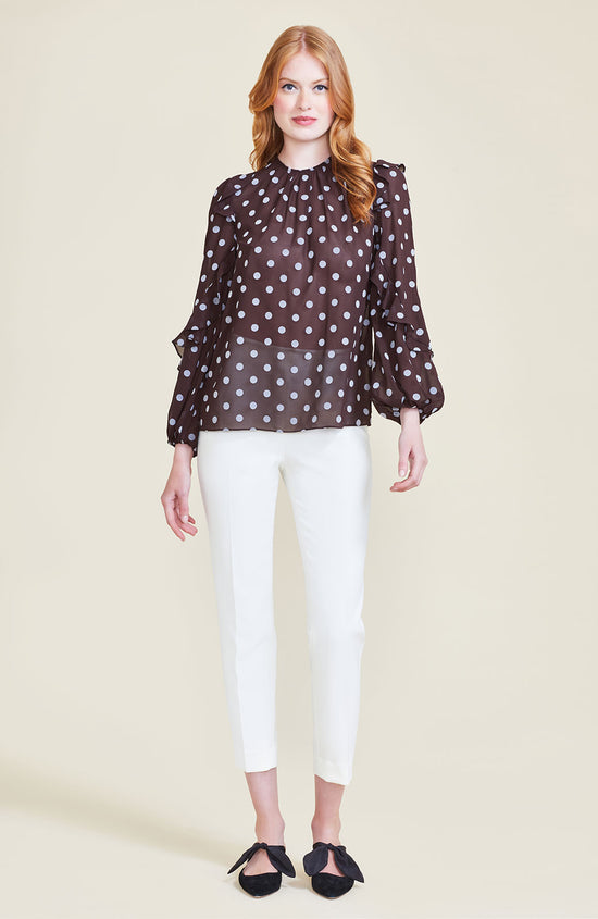 Dotted Velvet Ruffle Blouse