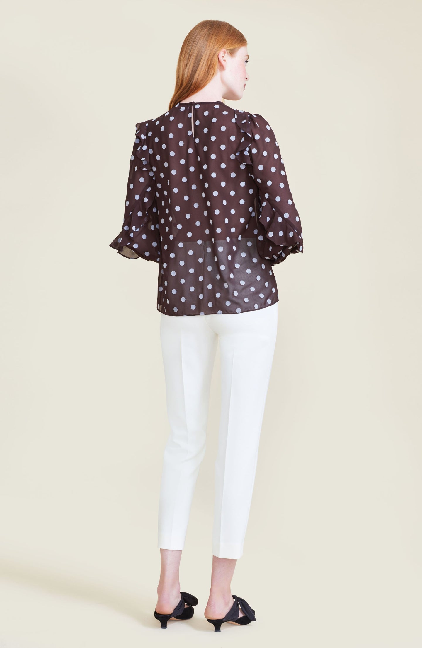 Dotted Velvet Ruffle Blouse