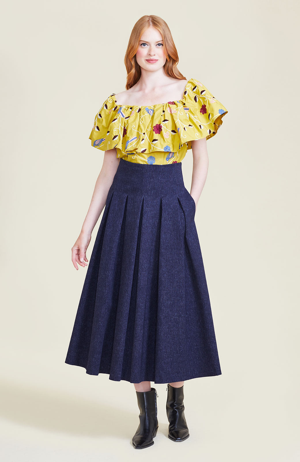 Embroidered Cotton Ruffle Detail Top