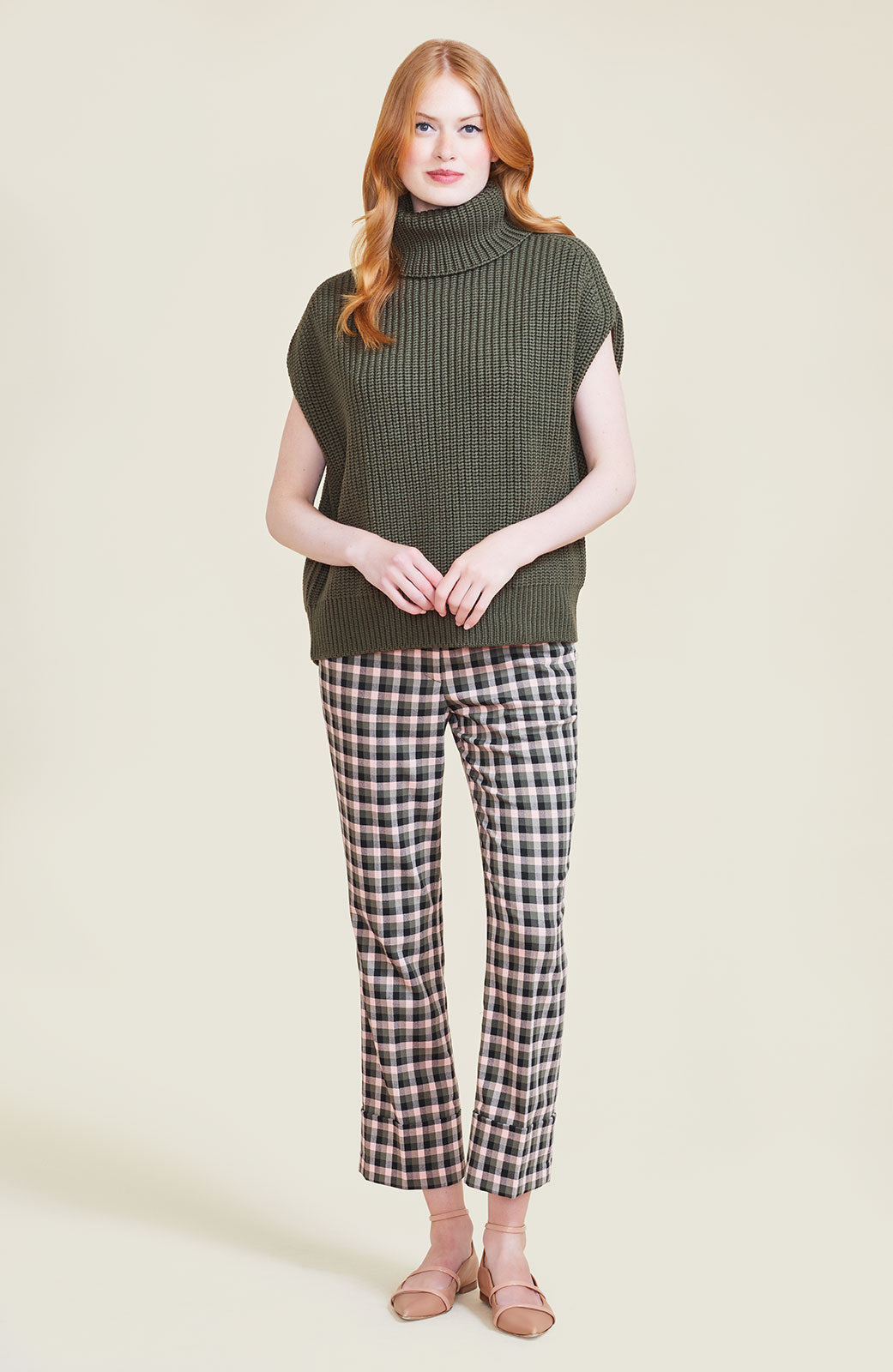 Woven Plaid Cuffed Pant