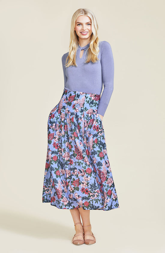 Floral Printed Crepe Pleated Skirt