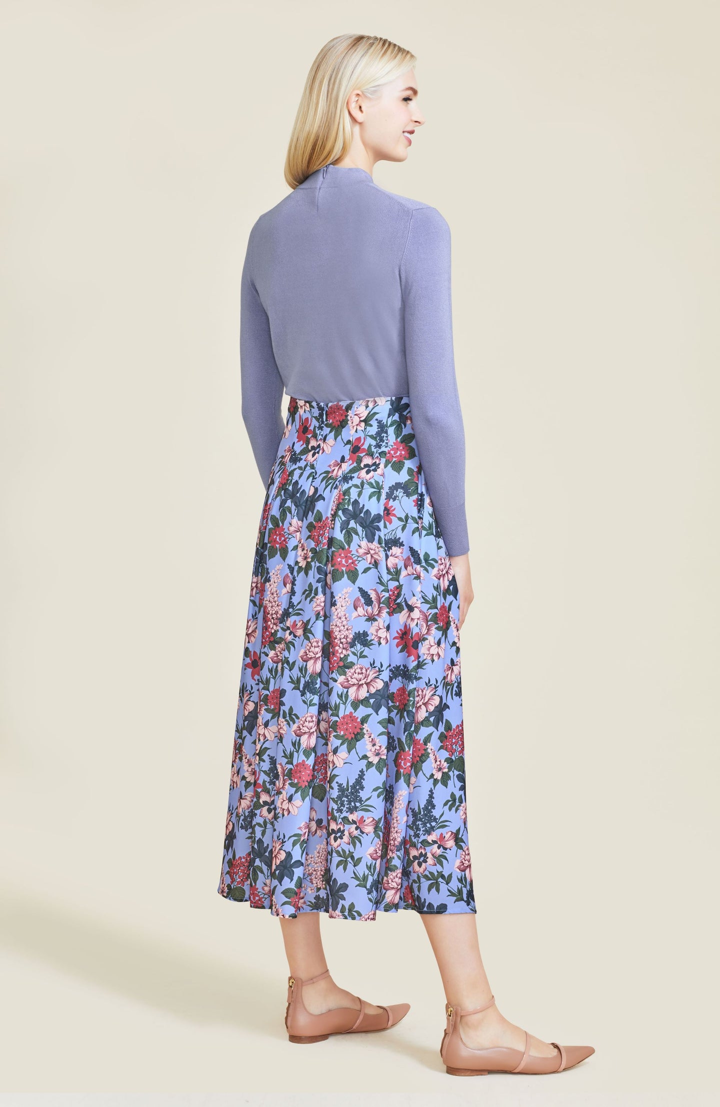 Floral Printed Crepe Pleated Skirt