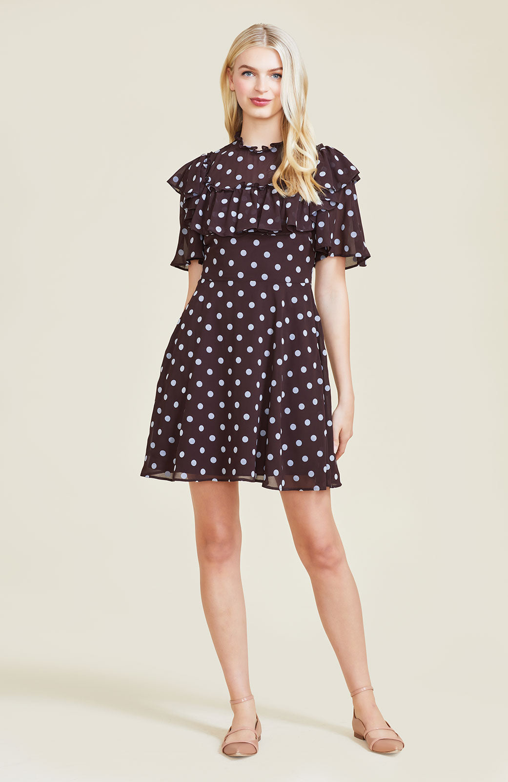 Dotted Velvet Ruffle Dress