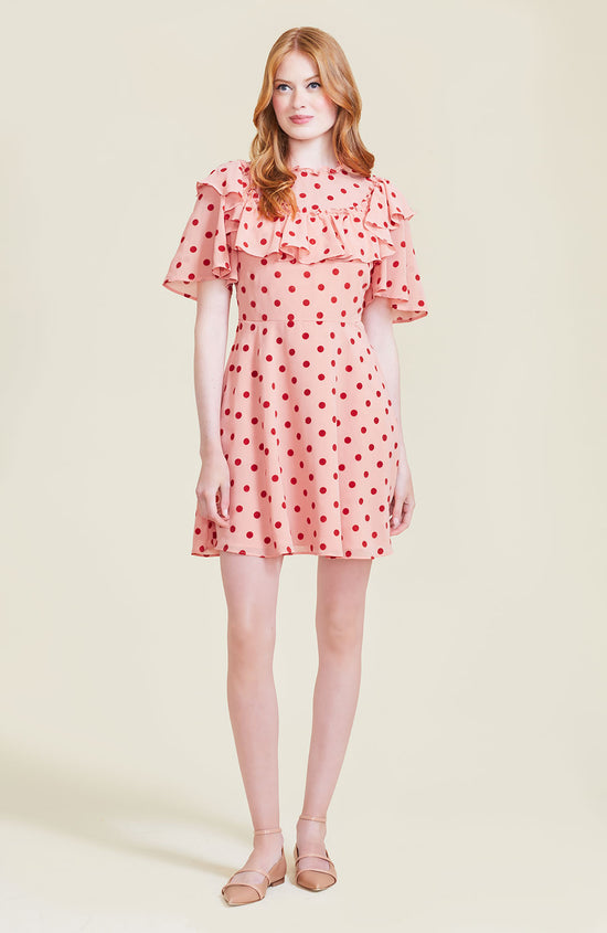 Dotted Velvet Ruffle Dress