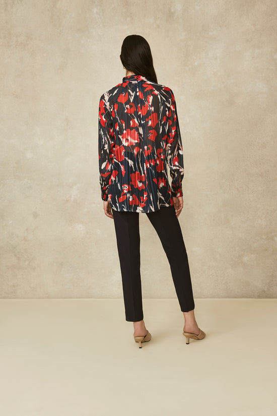 Metallic Floral Tie Neck Top