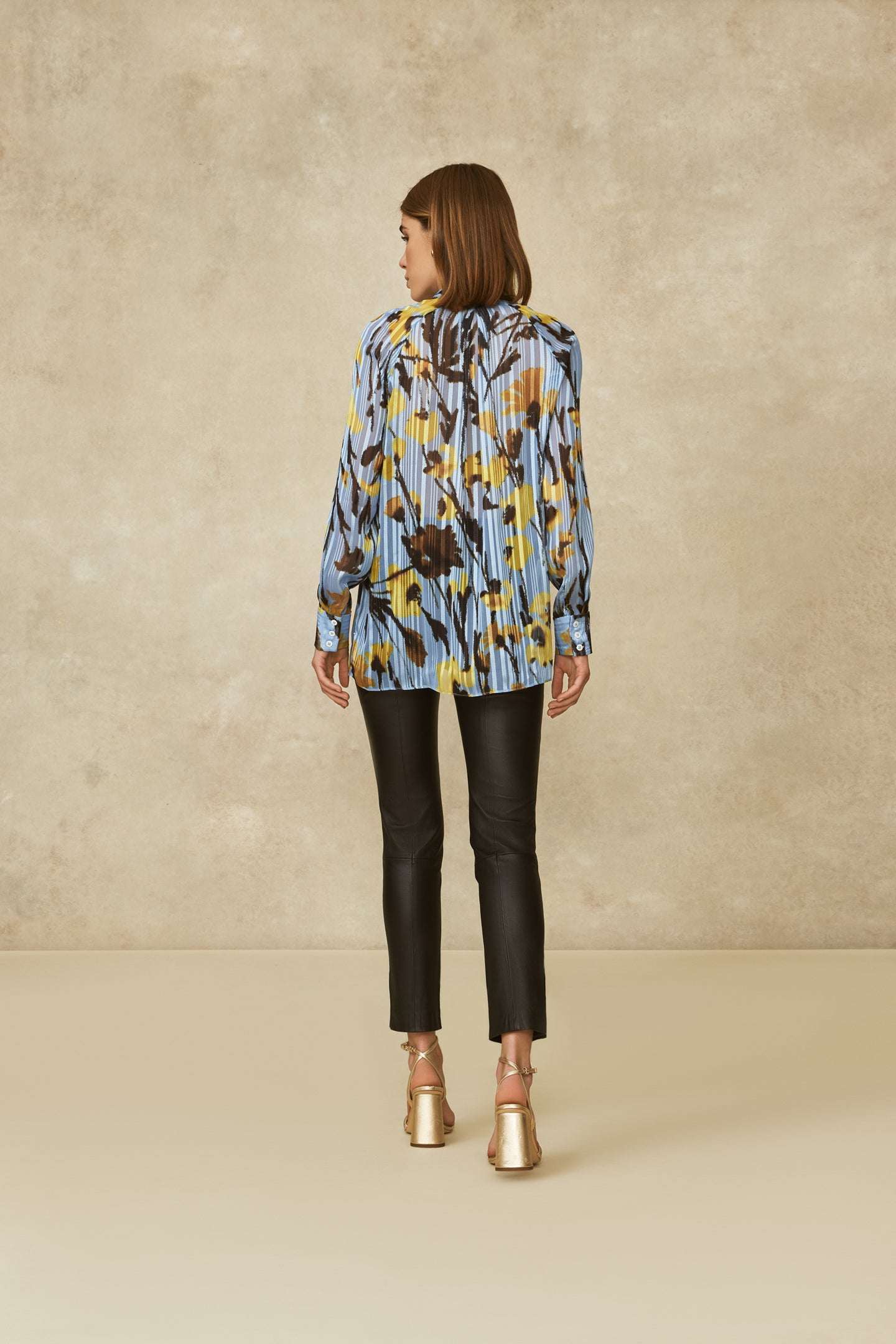 Metallic Floral Tie Neck Top