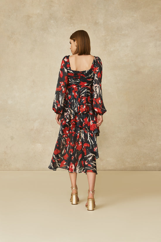 Metallic Floral Square Neck Dress