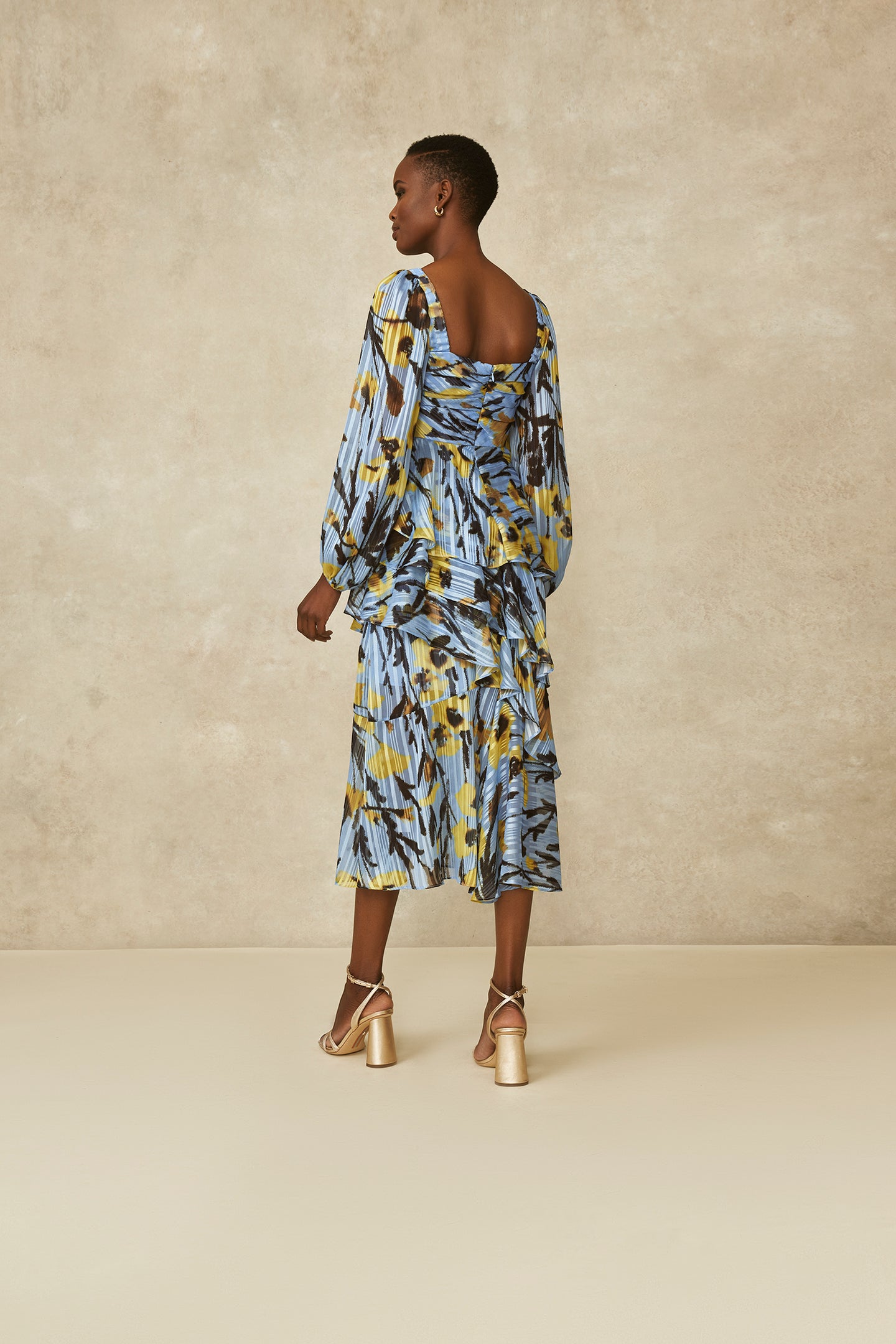 Metallic Floral Square Neck Dress