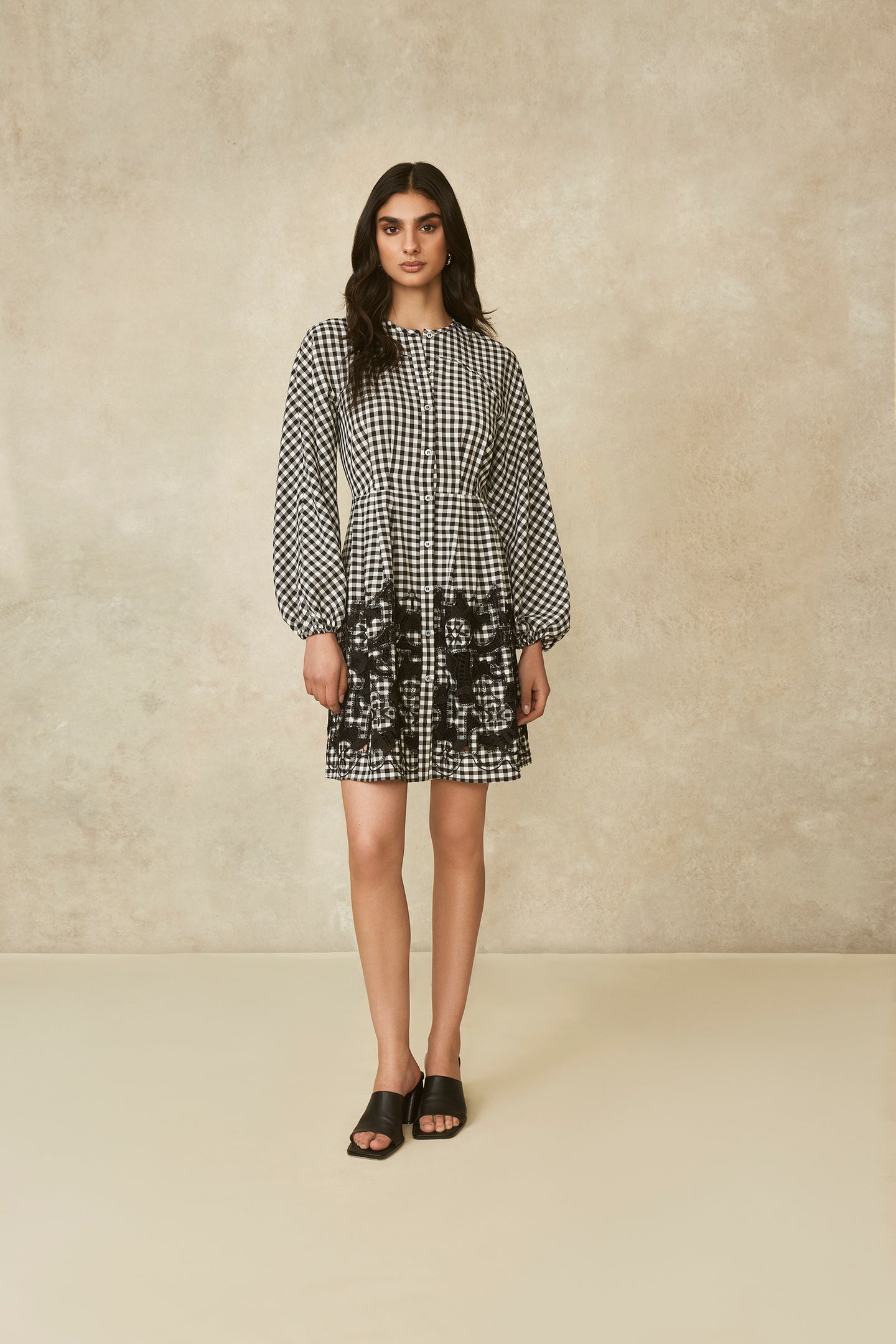 Floral Embroidered Cotton Button Front Dress