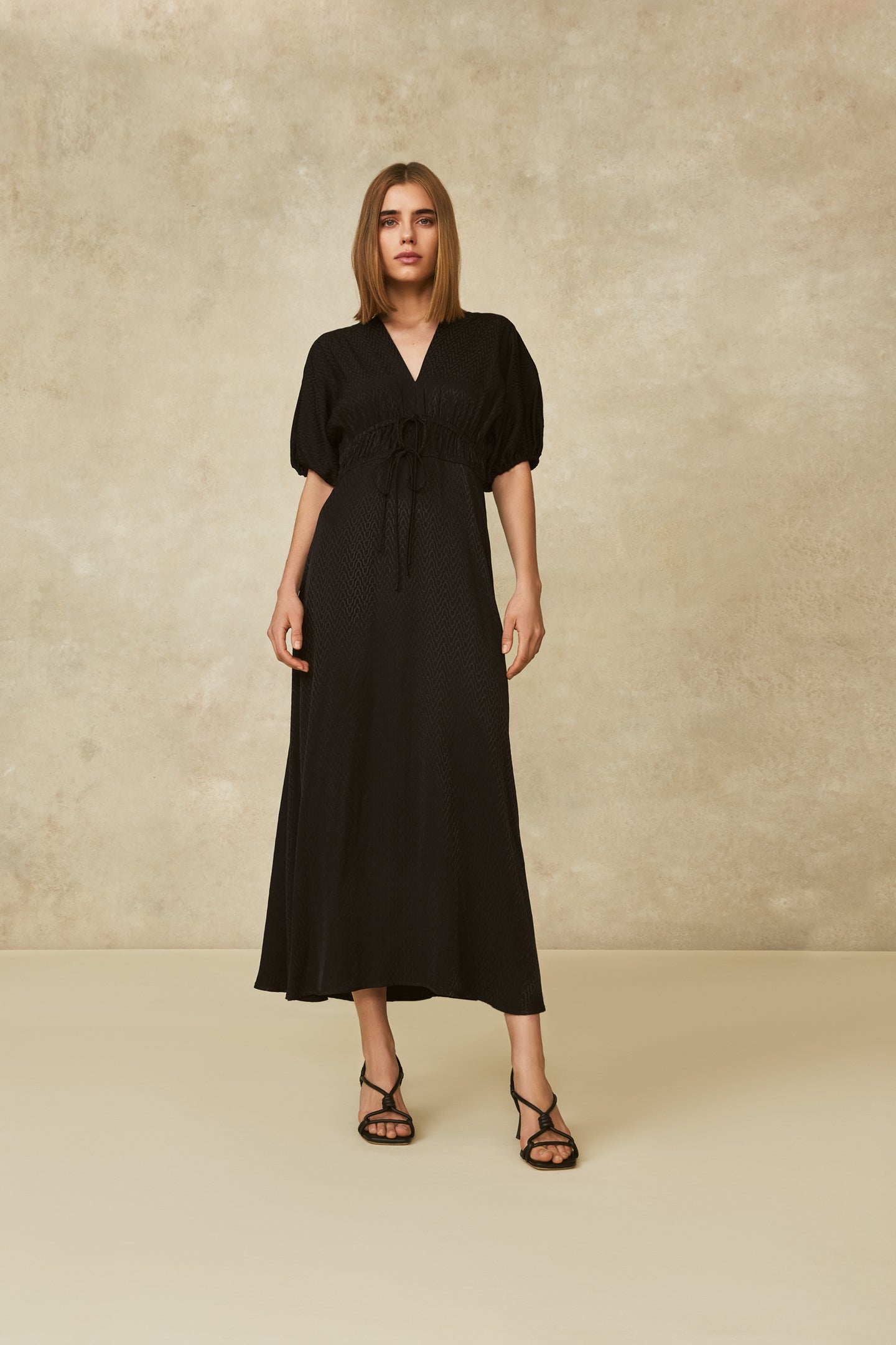 Equestrian Jacquard V-Neck Midi Dress