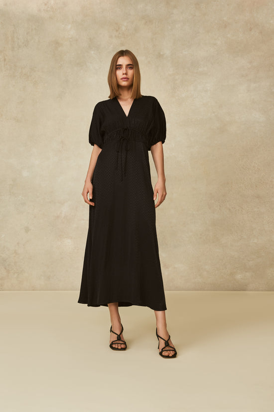 Equestrian Jacquard V-Neck Midi Dress
