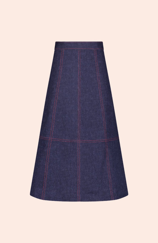 Stretch Denim Midi Skirt