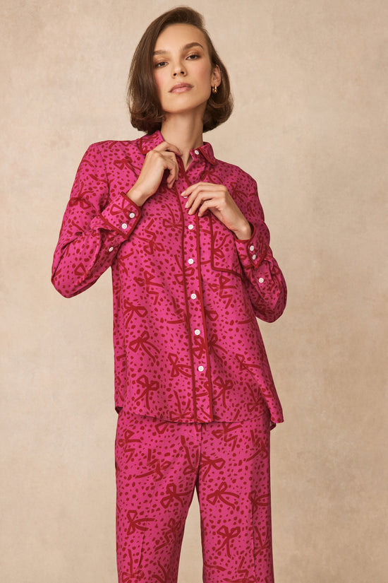 Bow Printed Crepe Tipped Shirt