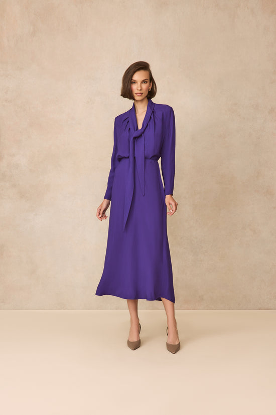 Textured Fluid Crepe Tie Neck Blouse