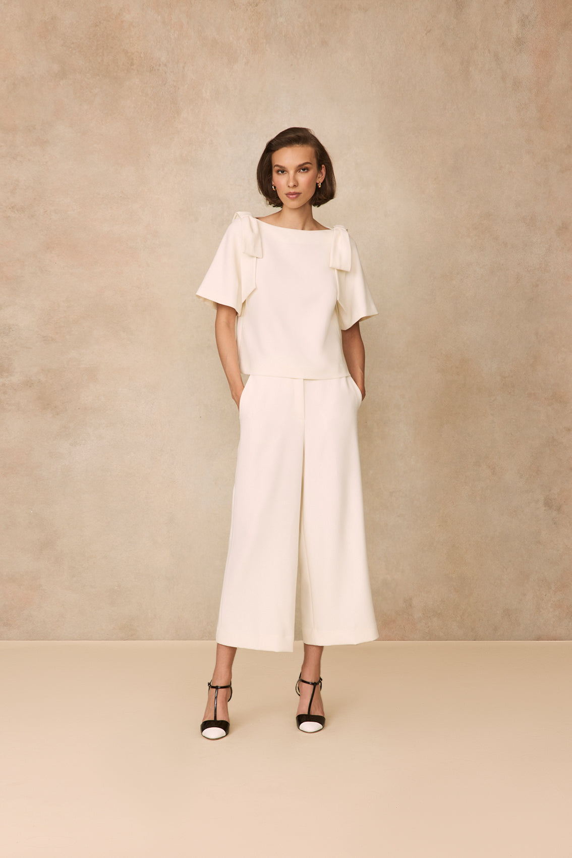 Stretch Crepe Bow Detail Top