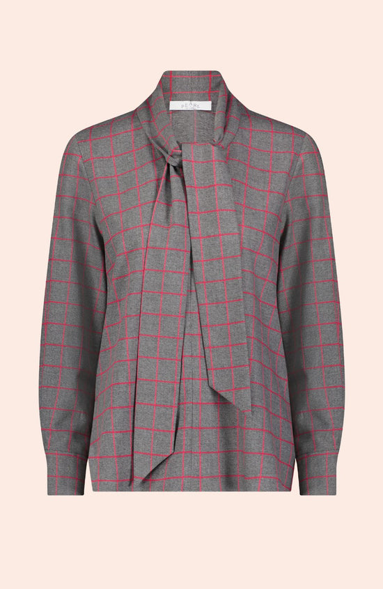 Oversized Check Tie Neck Top