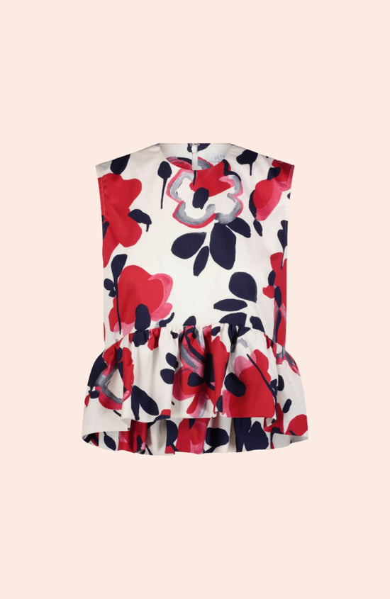 Floral Painted Cotton Flounce Hem Top