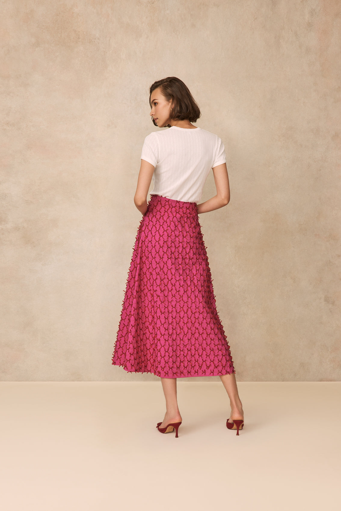 Bow Embroidered Poplin Midi Skirt