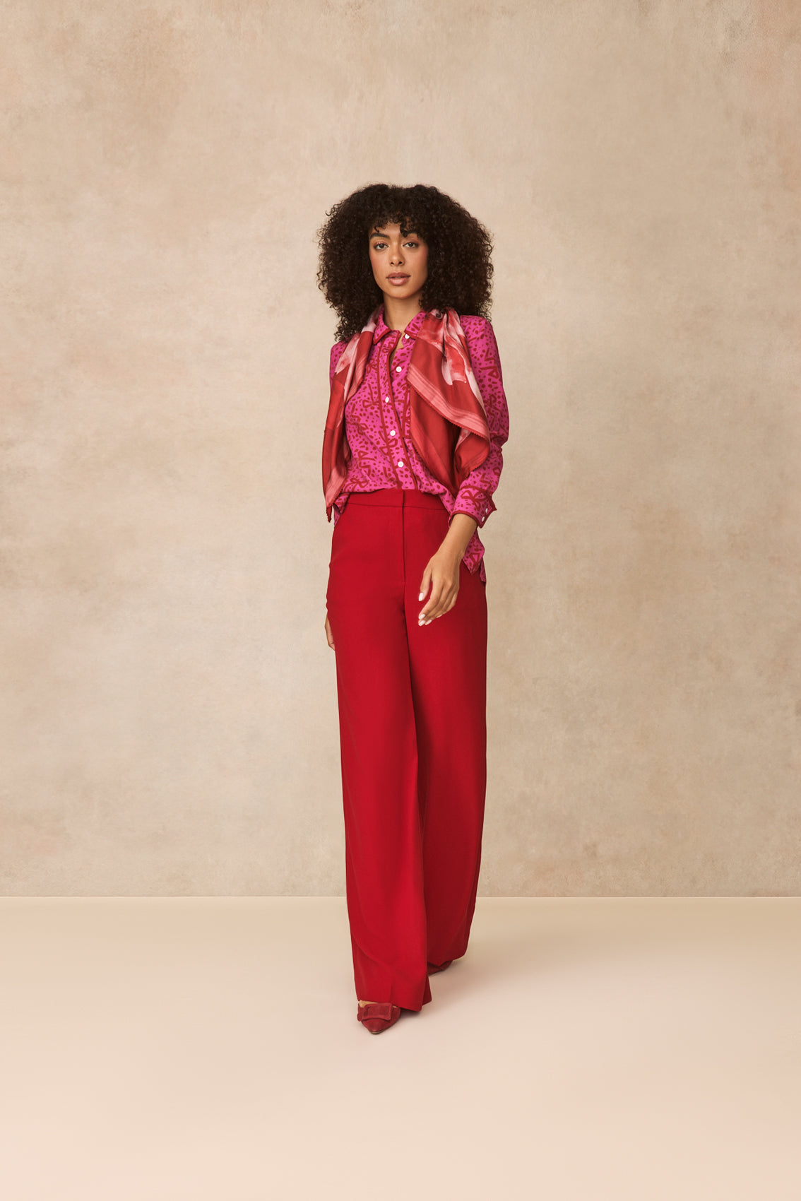 Bow Printed Crepe Tipped Shirt