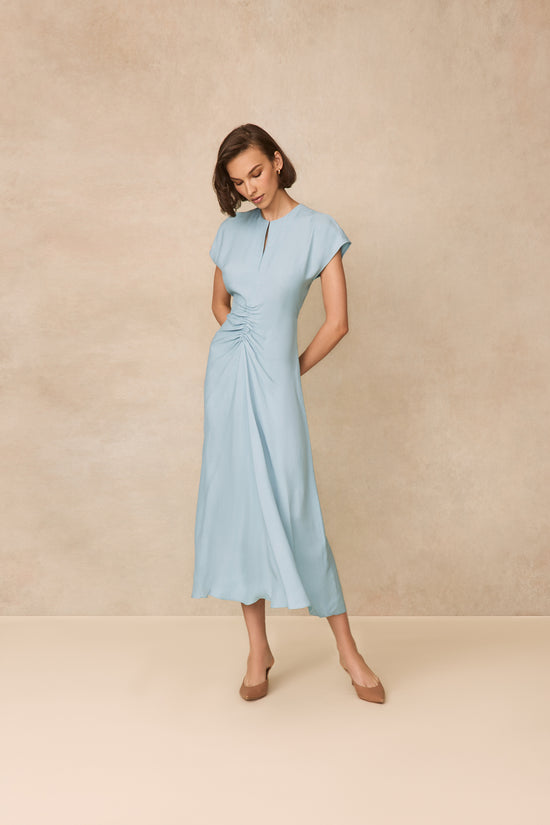 Textured Fluid Crepe Shirred Dress