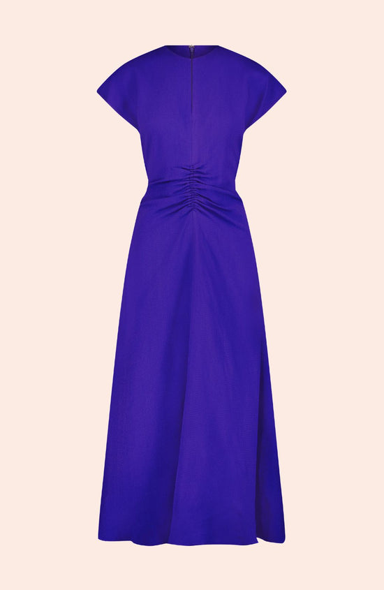 Textured Fluid Crepe Shirred Dress