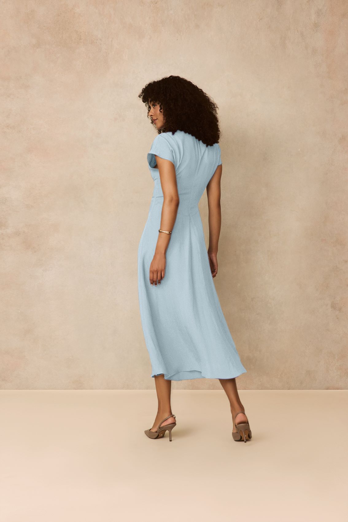 Textured Fluid Crepe Shirred Dress