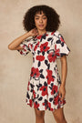 Floral Painted Cotton Flutter Sleeve Dress