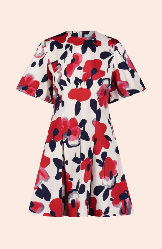Floral Painted Cotton Flutter Sleeve Dress