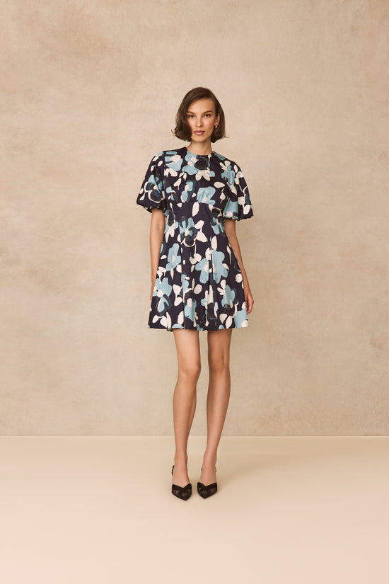 Floral Painted Cotton Flutter Sleeve Dress