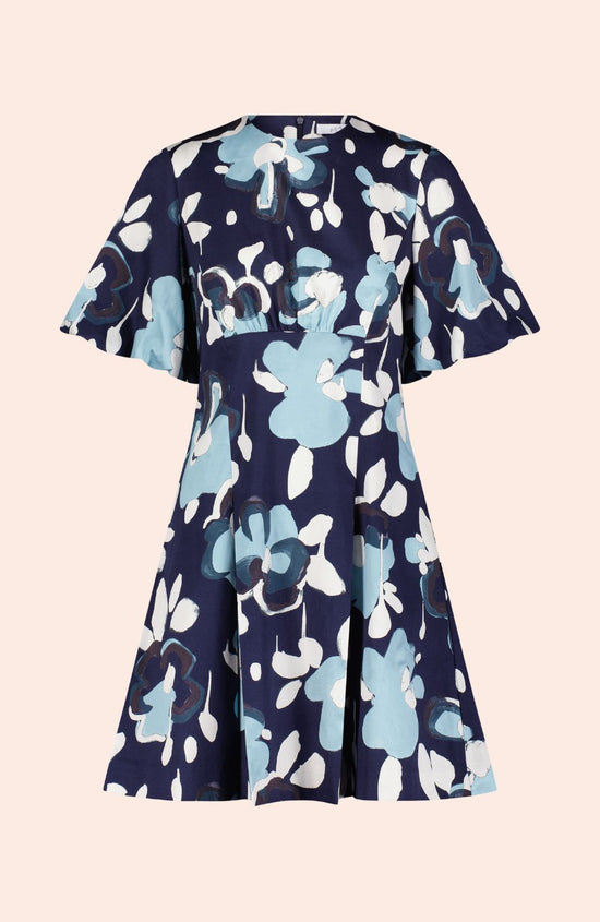 Floral Painted Cotton Flutter Sleeve Dress