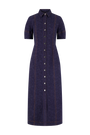 Stretch Denim Button Front Midi Dress