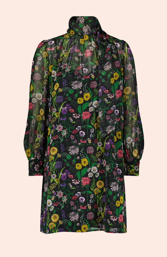 Floral Georgette Tie Neck Tunic Dress