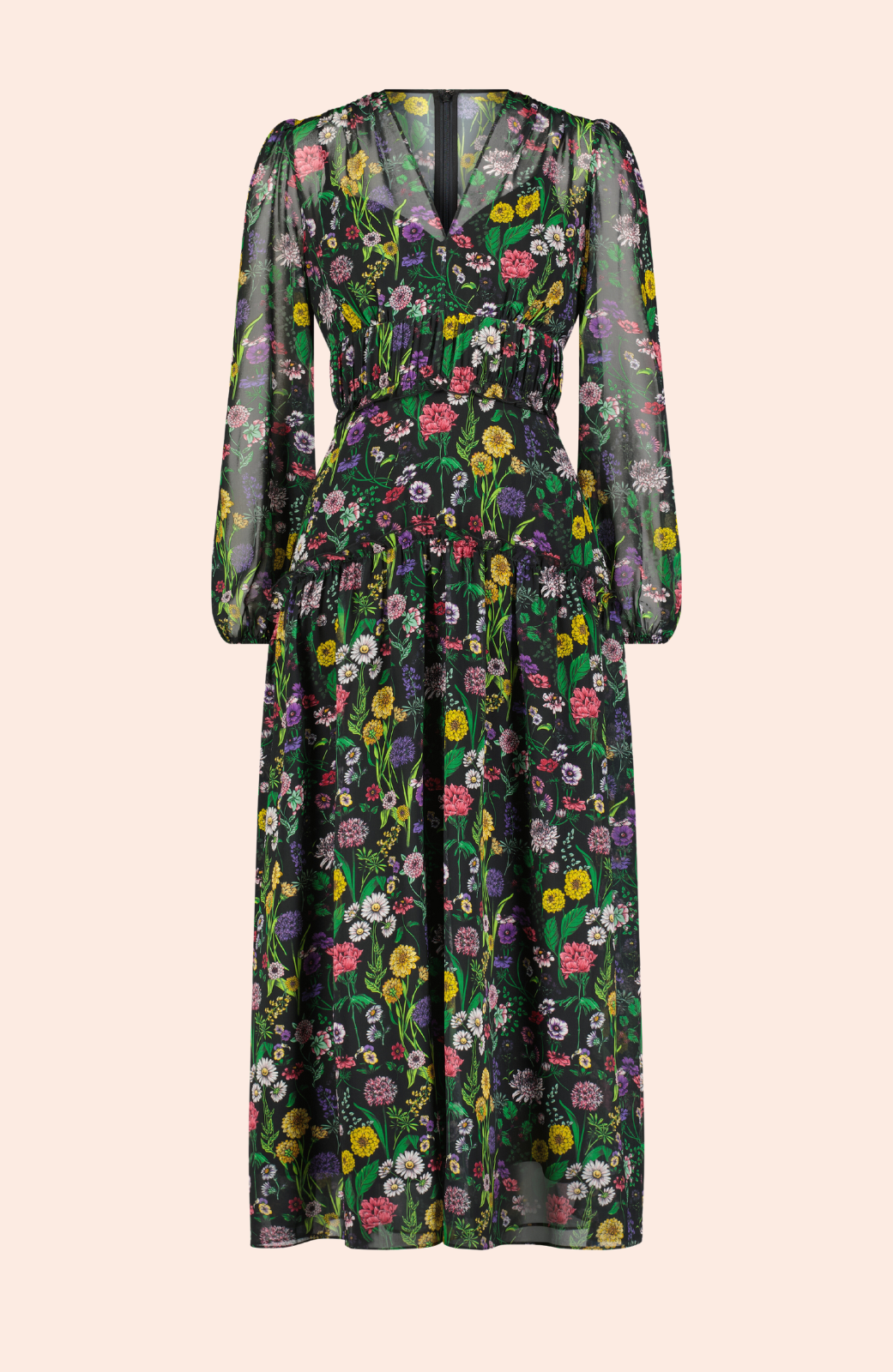 Floral Georgette V-Neck Midi Dress