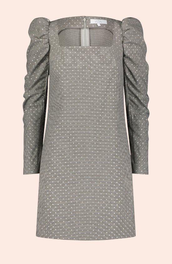 Dotted Houndstooth Square Neck Dress