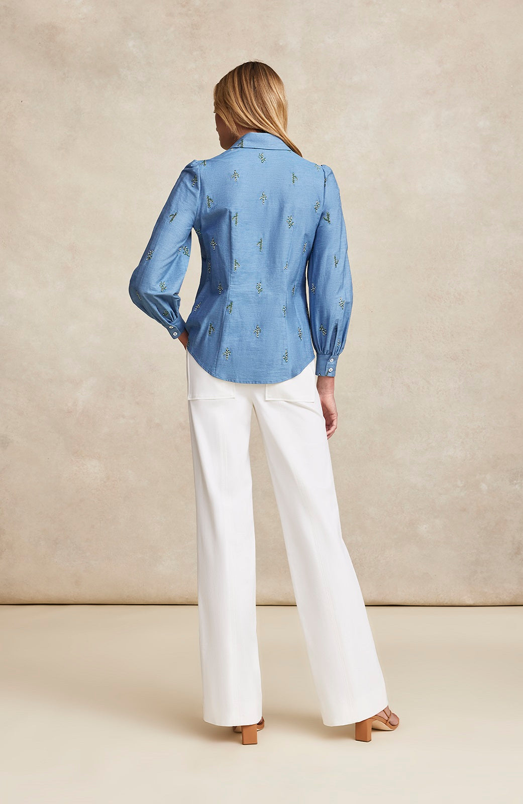 Embroidered Chambray Shirt – Pearl by Lela Rose