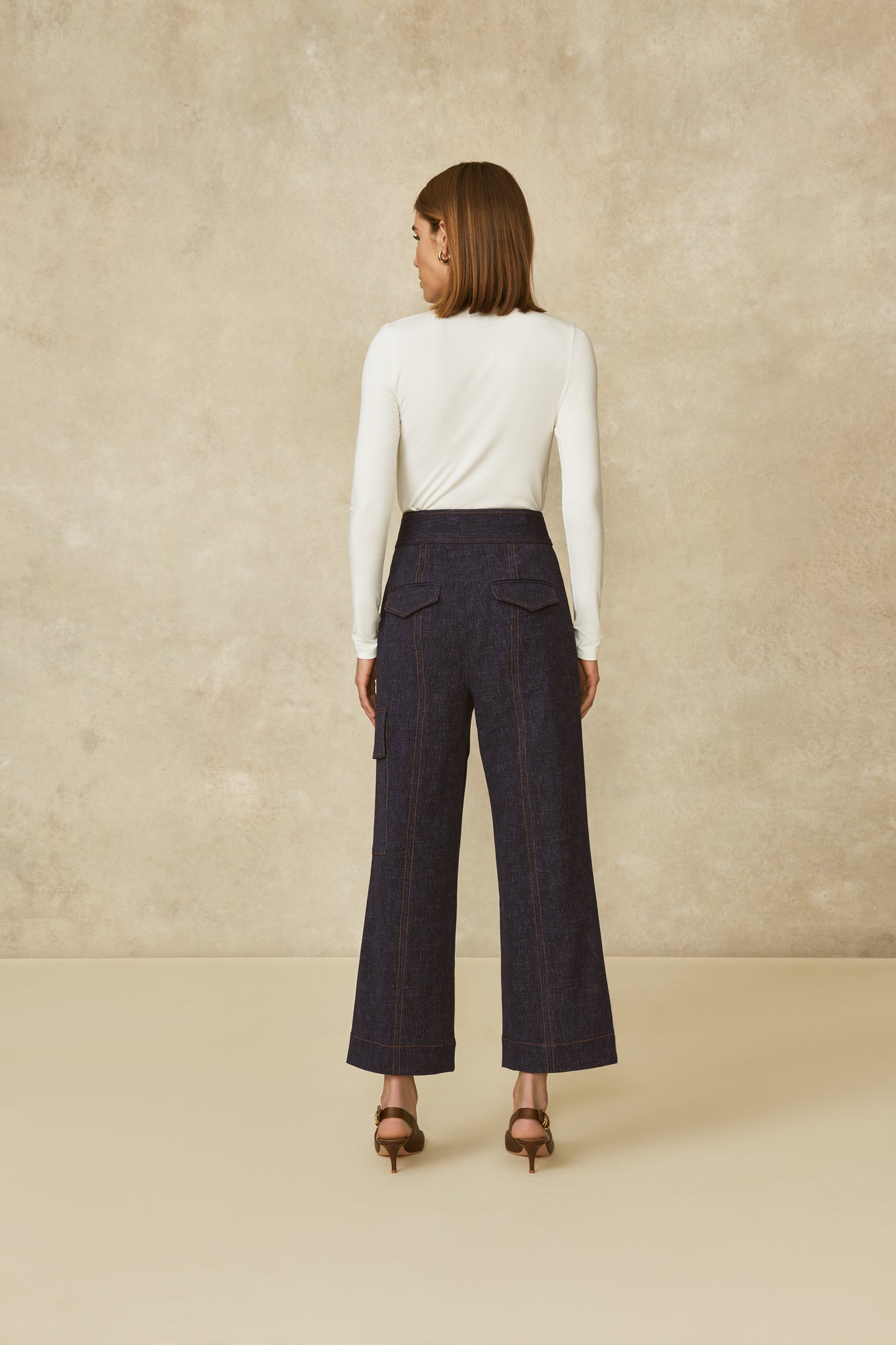 Stretch Denim Button Detail Pant