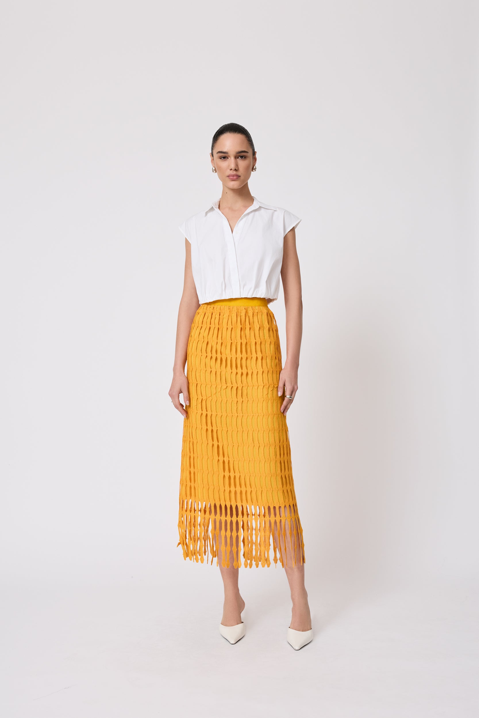 Fringe Lace Pencil Skirt – Pearl by Lela Rose