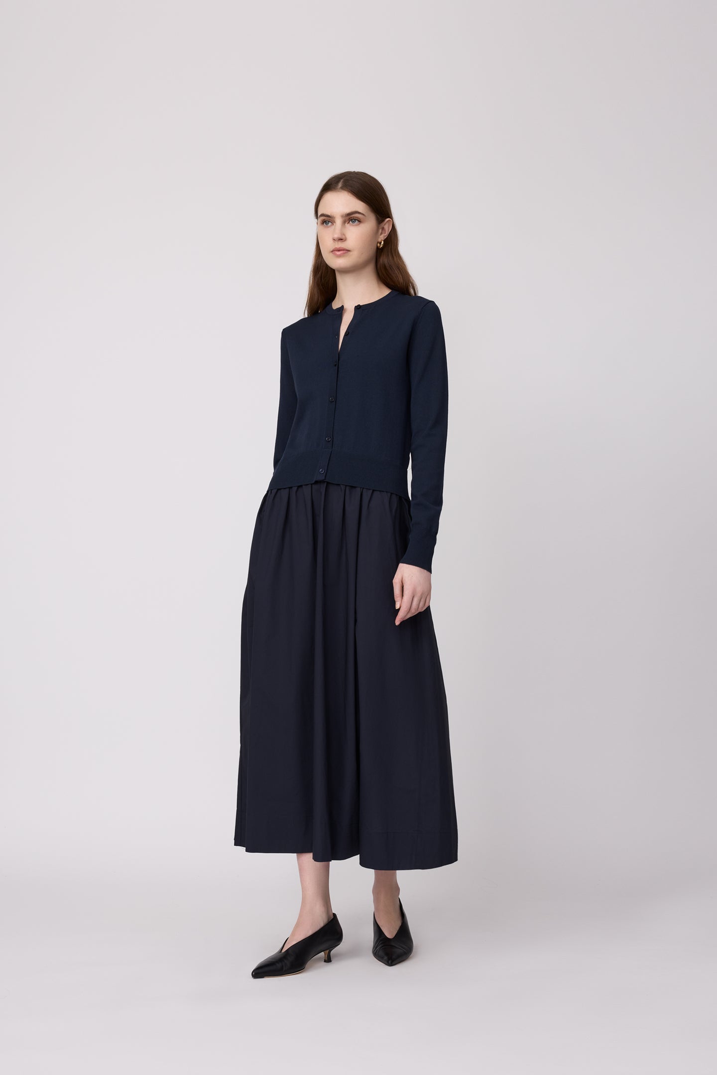 Poplin Combo Midi Knit Dress