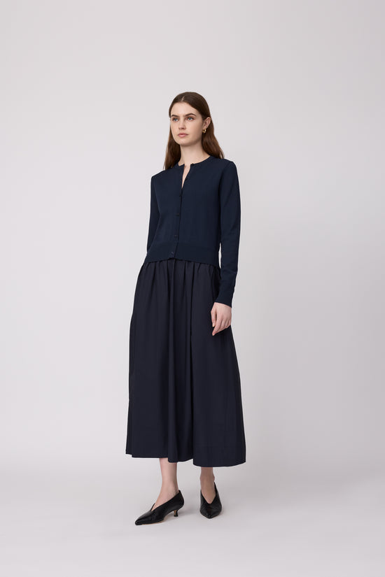 Poplin Combo Midi Knit Dress