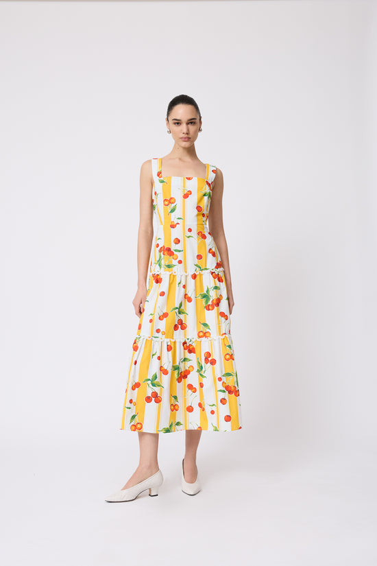 Cherry Printed Cotton Tiered Dress