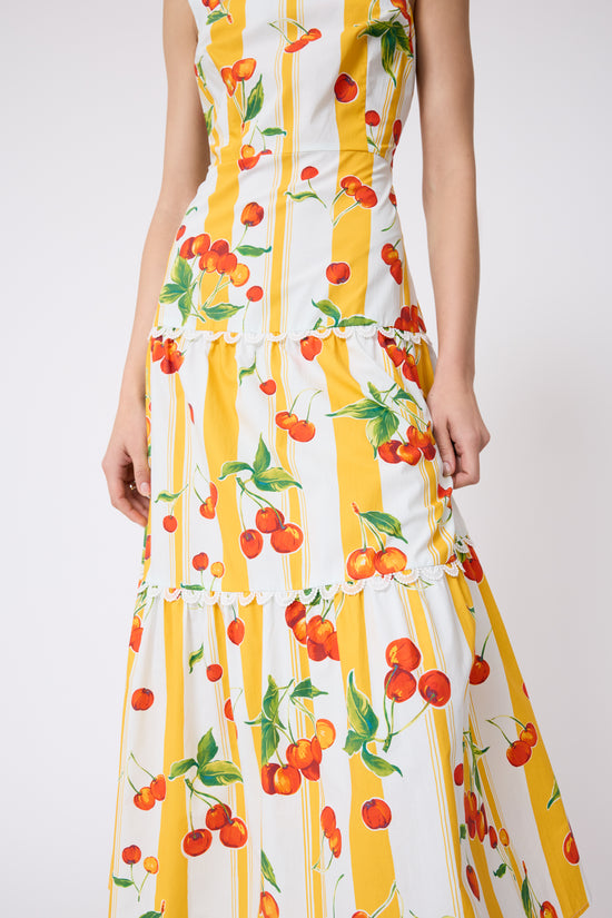 Cherry Printed Cotton Tiered Dress